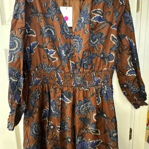 Sugarlips Vintage Floral Long Sleeve Dress in Brown and Navy